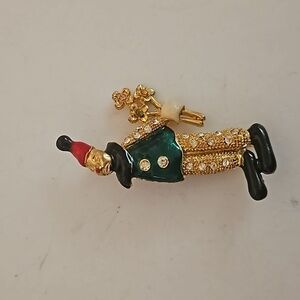 Enamel CLOWN Brooch with Rhinestones on Goldtone Metal.